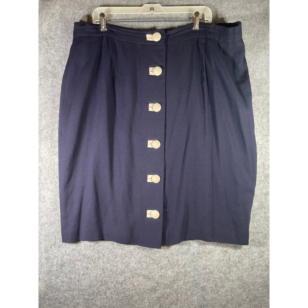 August Max Woman Vintage Navy Blue Button Front Pencil Skirt Plus Size‎ 20 Crepe